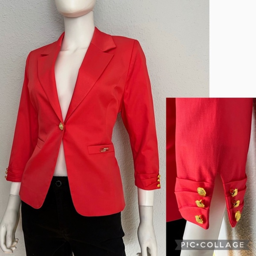 NWT WOMEN BLAZER ONE BUTTON JACKET 3/4 SLEEVES CORAL PINK LINED‎ NOTCHED COLLAR